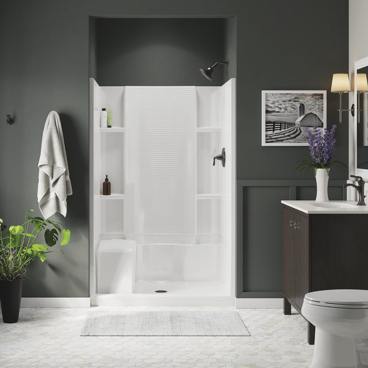 Sterling Accord 48 In. W x 36 In. D Center Drain Seated Shower Pan in