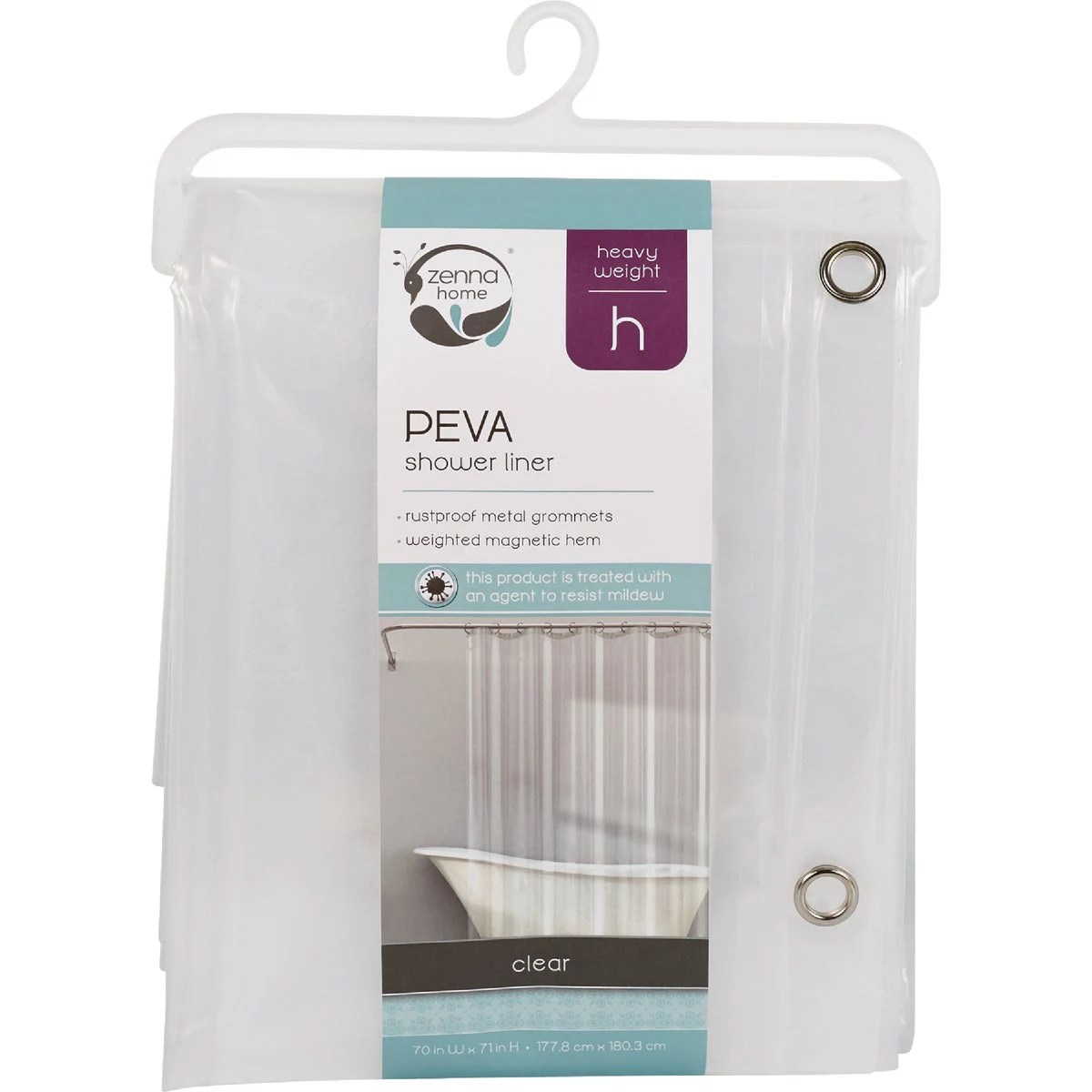 Zenith Zenna Home 70 In. x 71 In. Clear PEVA Heavyweight Shower Curtain