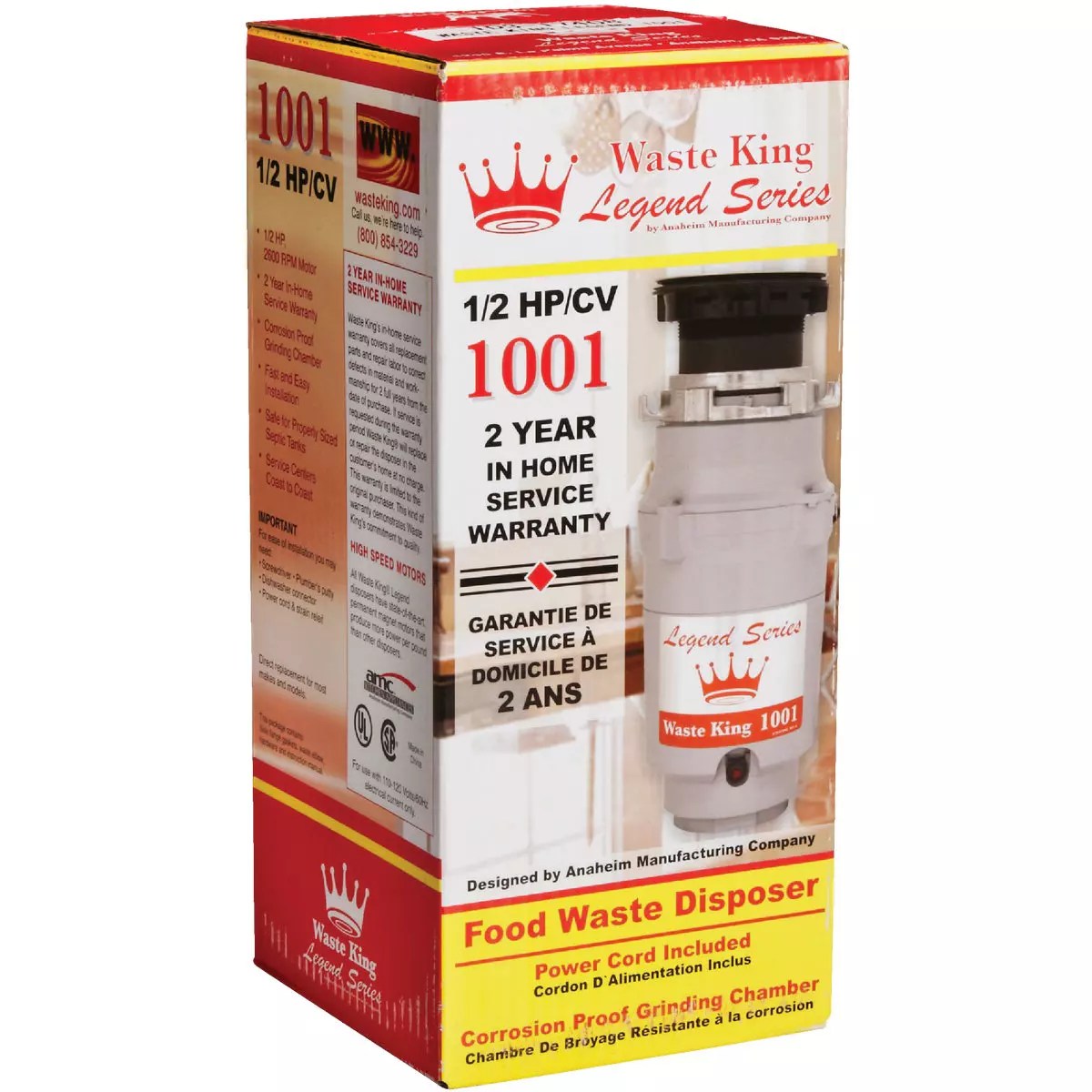 Waste King Legend Series 1/2 HP Garbage Disposer, 2 Year Warranty Do