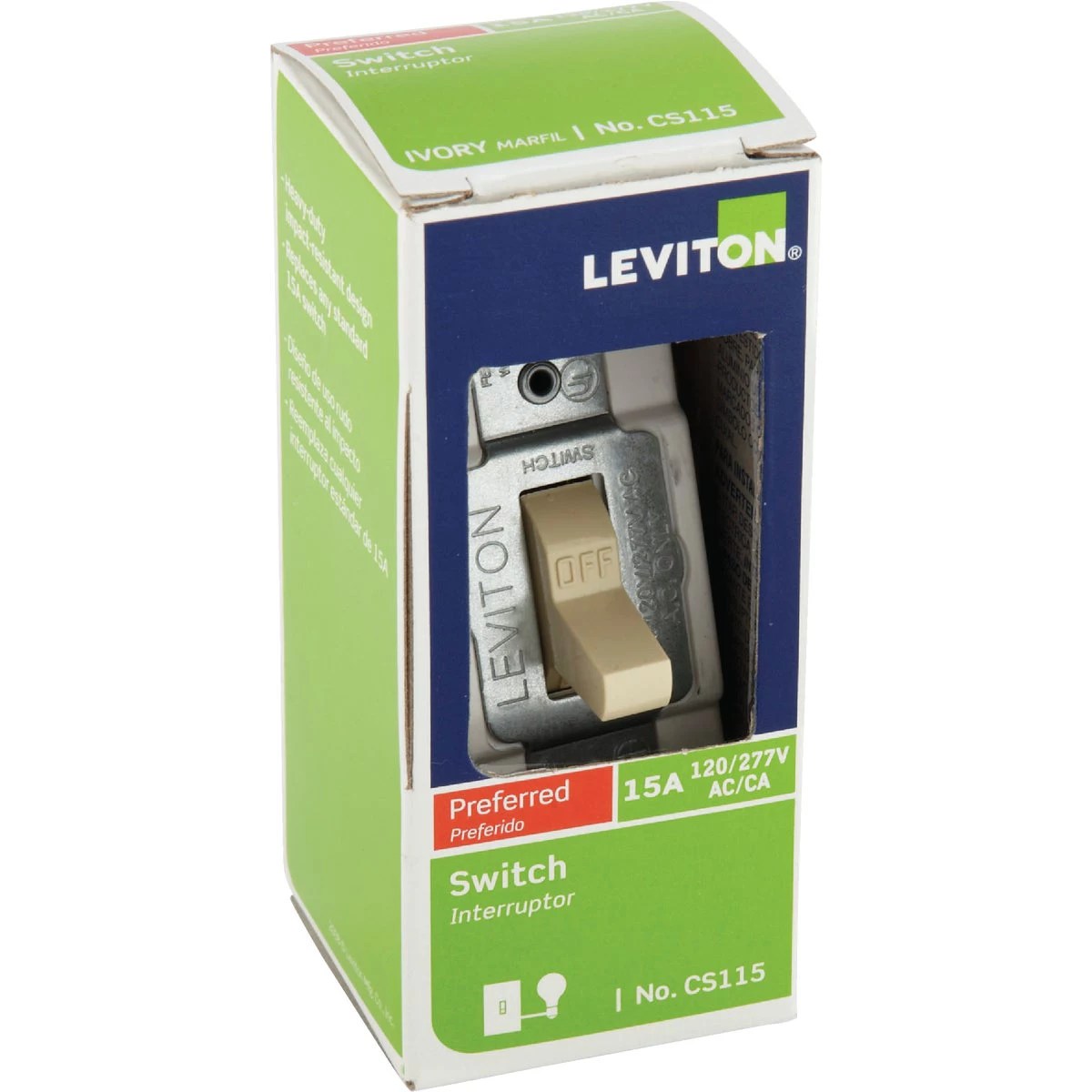 Leviton Commercial Grade 15 Amp Toggle Single Pole Switch, Ivory | Do