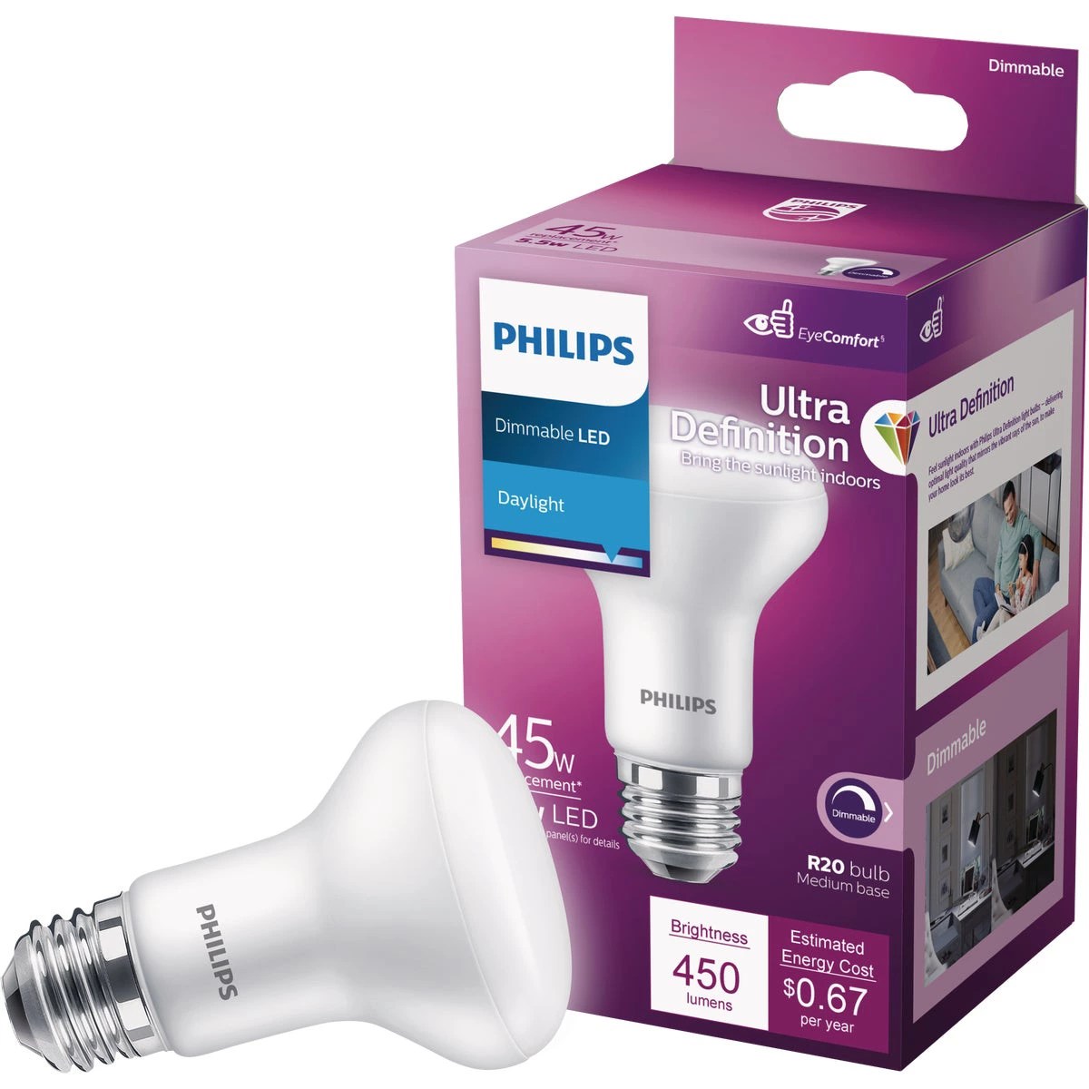 Philips Ultra Definition 45W Equivalent Daylight R20 Medium Dimmable