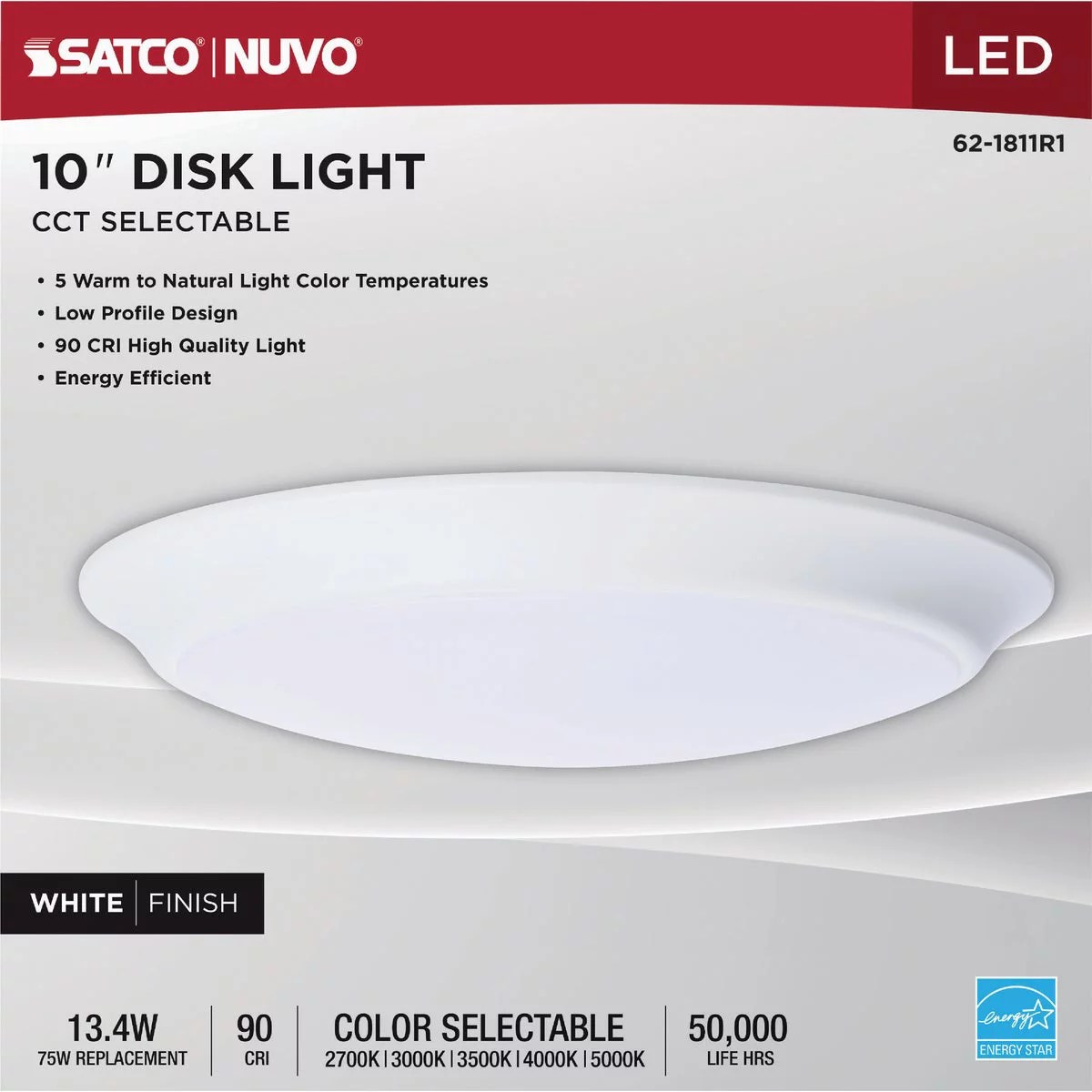 Satco Nuvo 10 In. White 75W Equivalent LED CCTSelectable Disk Flush