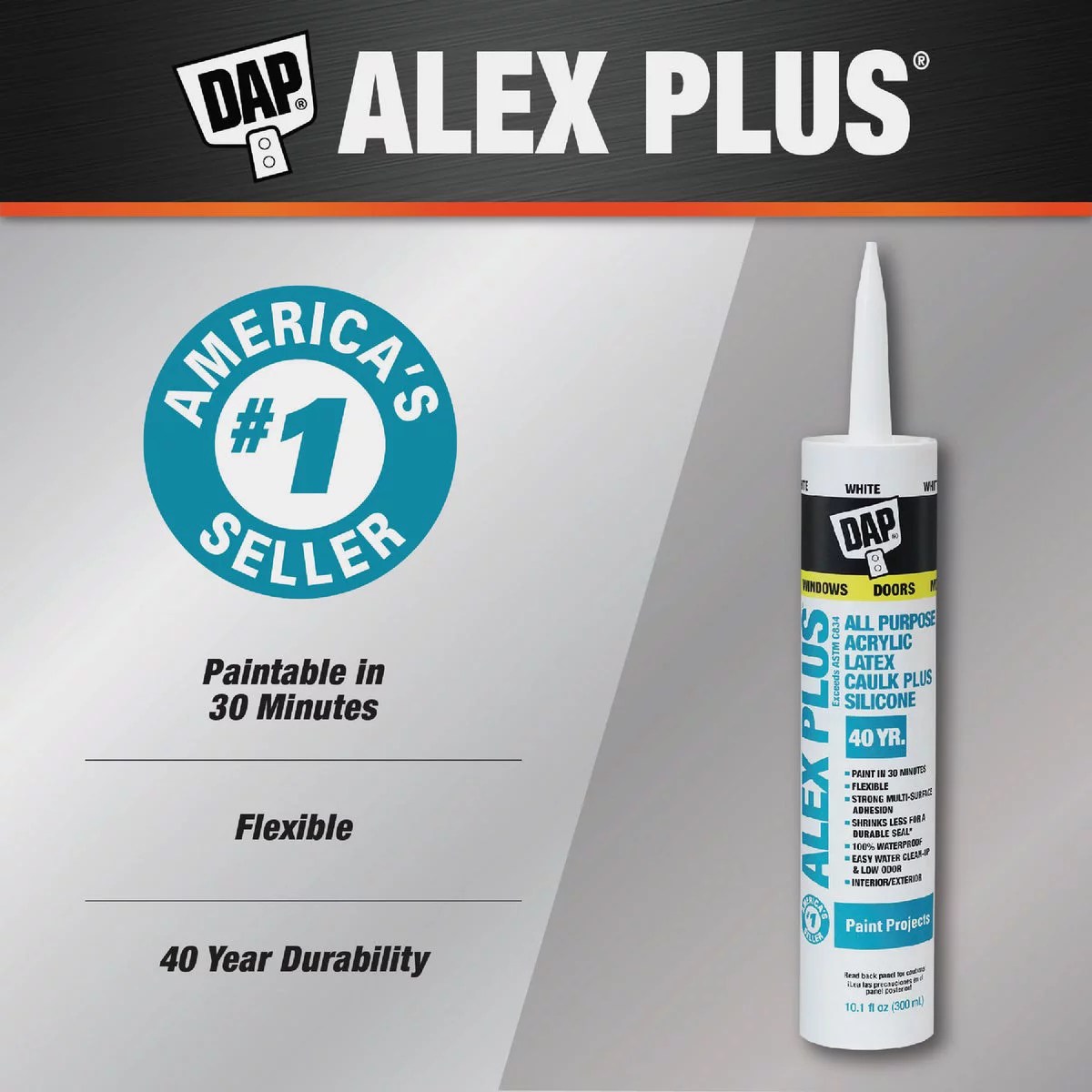 Dap Alex Plus 10.1 Oz. All Purpose White Siliconized Acrylic Latex