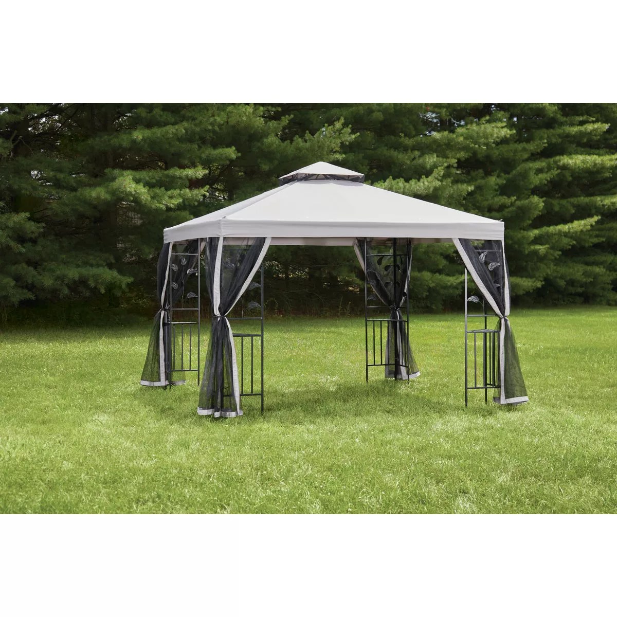 Outdoor Expressions 13 Ft. x 13 Ft. Gray & Black Steel Gazebo with