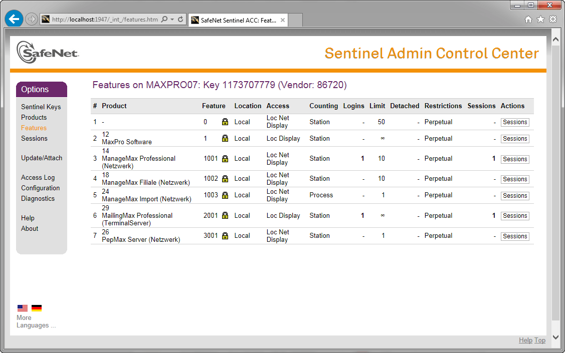 HASP Dongle Features MaxPro Handbuch
