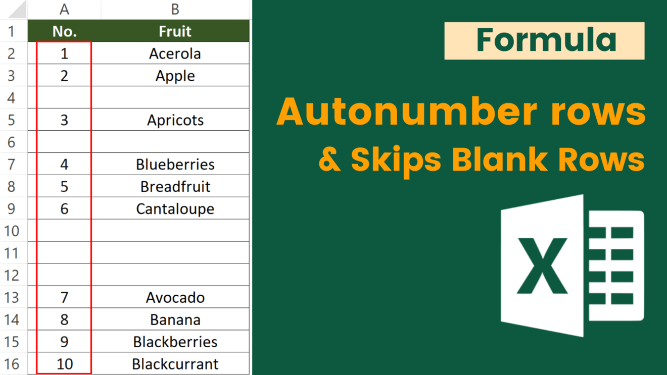 How to Autonumber Rows And Skips Blank Rows Dollar Excel