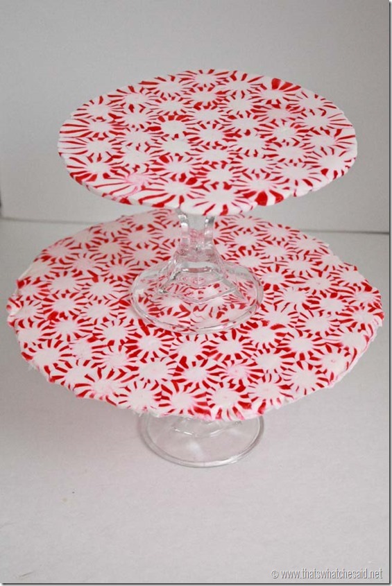 Make a Melted Peppermint Tiered Serving Tray » Dollar Store Crafts