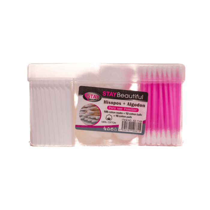 Cotton Beauty Set (100 Cotton Swabs + 10 Cotton Pads + 12 Cotton Balls