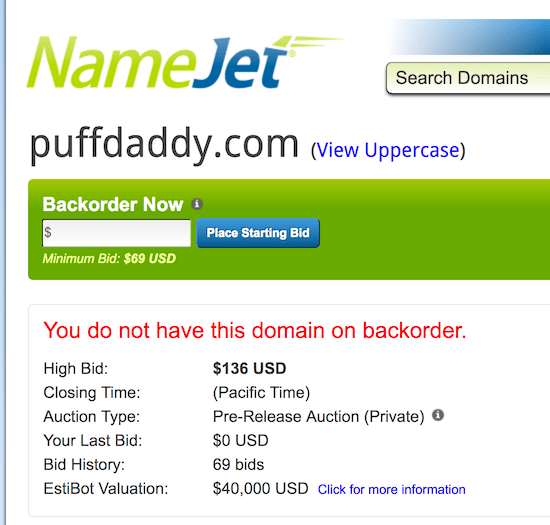 Expires and Goes to Auction