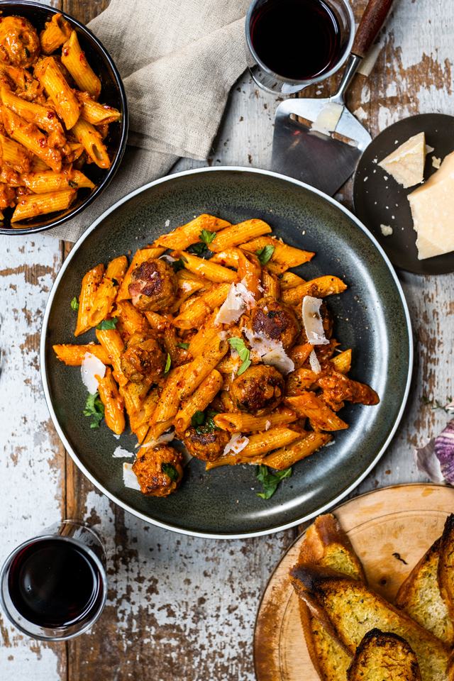 Vodka Sauce Penne With Meatballs Donal Skehan EAT LIVE GO