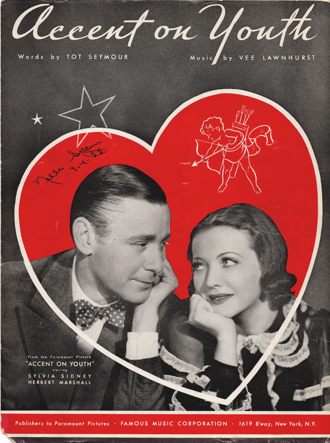 ACCENT ON YOUTH Tot Seymour & Vee Lawnhurst, 1935 Sheet Music