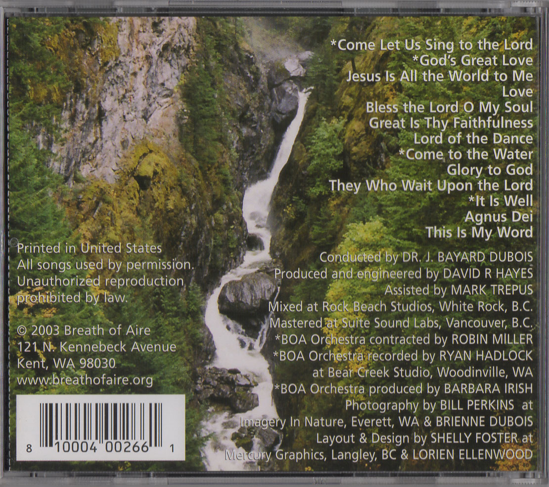 COME TO THE WATER Breath of Aire, Dr. J. Bayard DuBois, 2003 CD