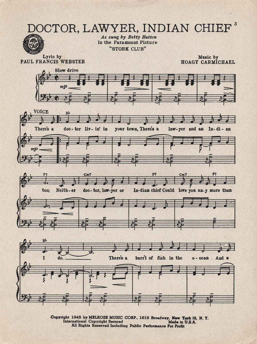 DOCTOR, LAWYER, INDIAN CHIEF Paul Francis ster & Hoagy Carmichael