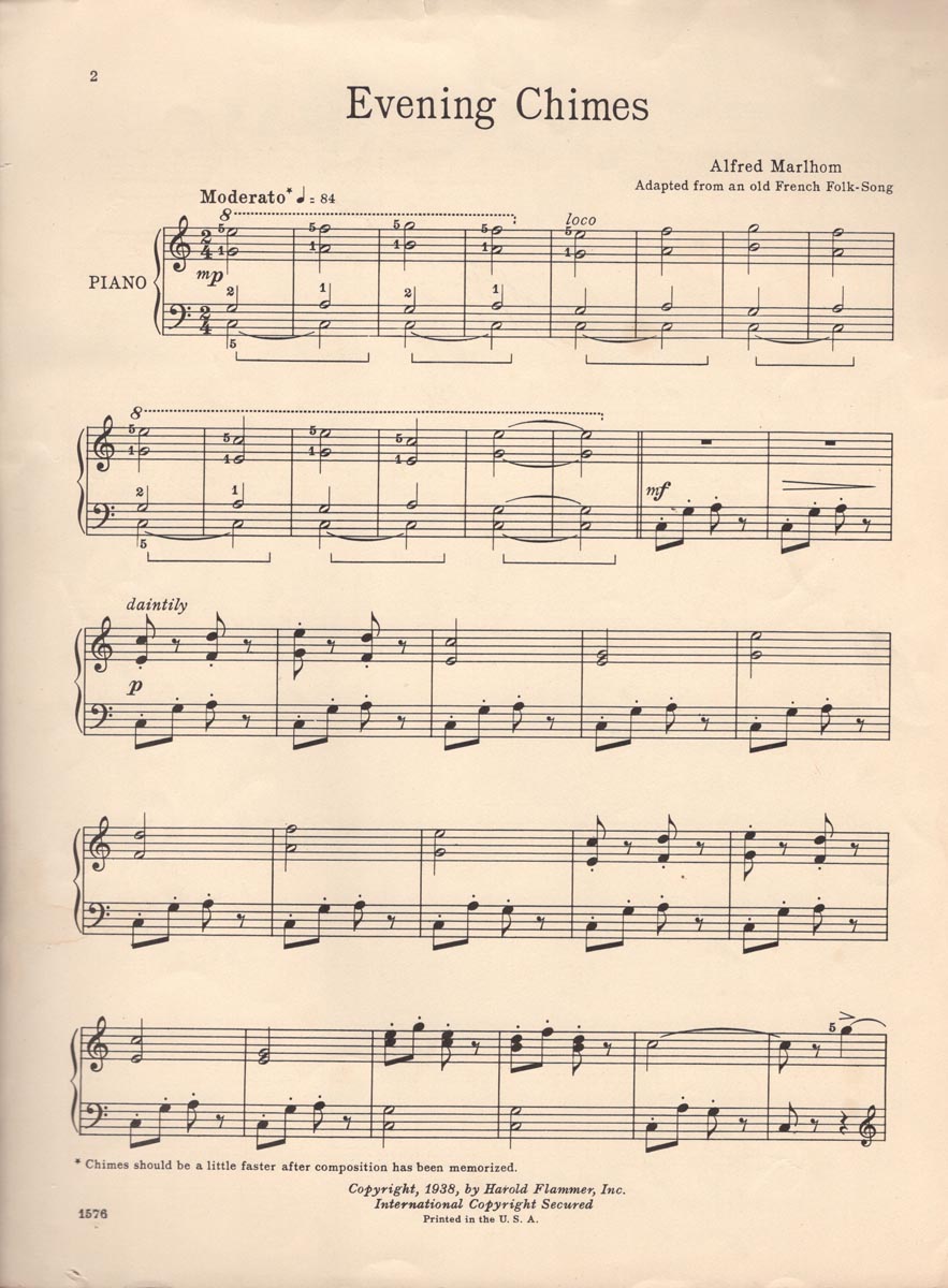EVENING CHIMES Alfred Marlhom, 1938 Piano Solo