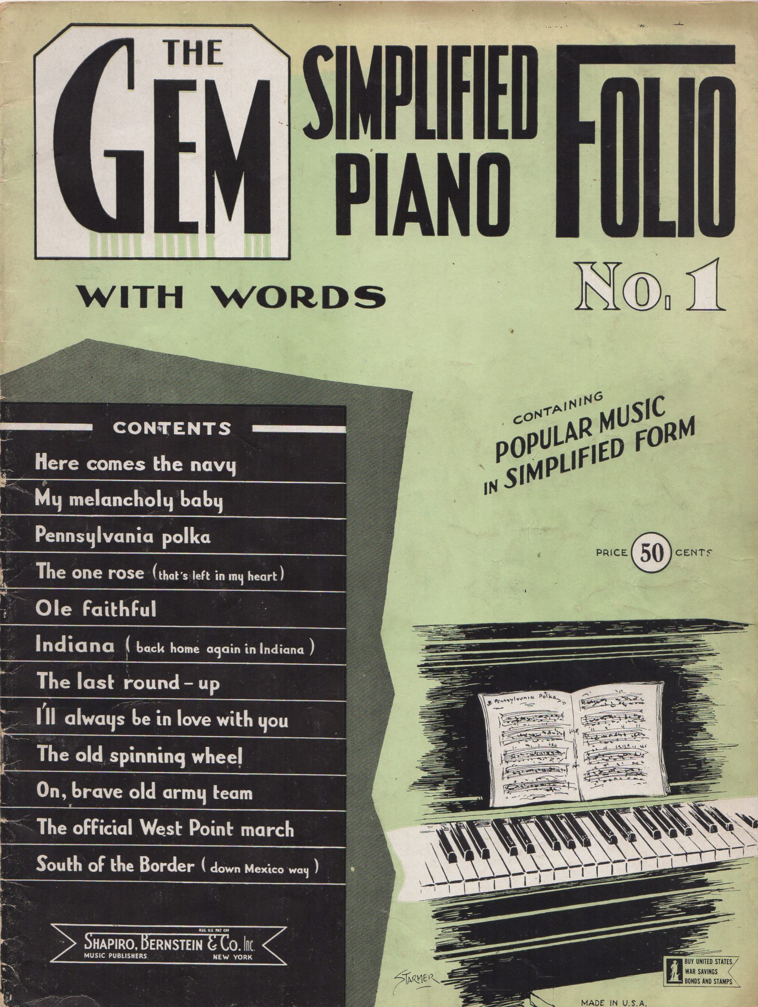 THE GEM SIMPLIFIED PIANO FOLIO WITH WORDS, No. 1, 1944
