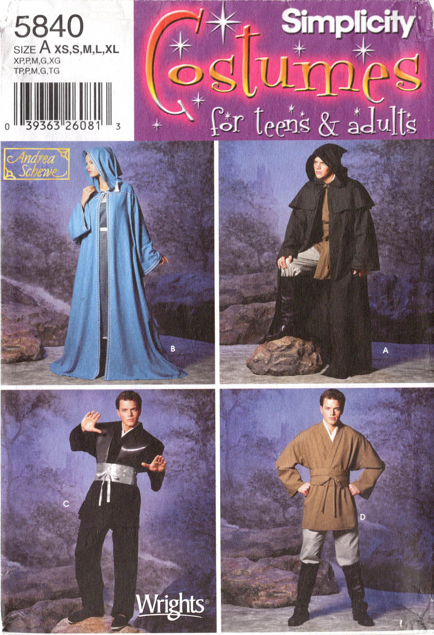 COSTUME TUNIC & ROBE Simplicity 5840, Adults XSSMLXL