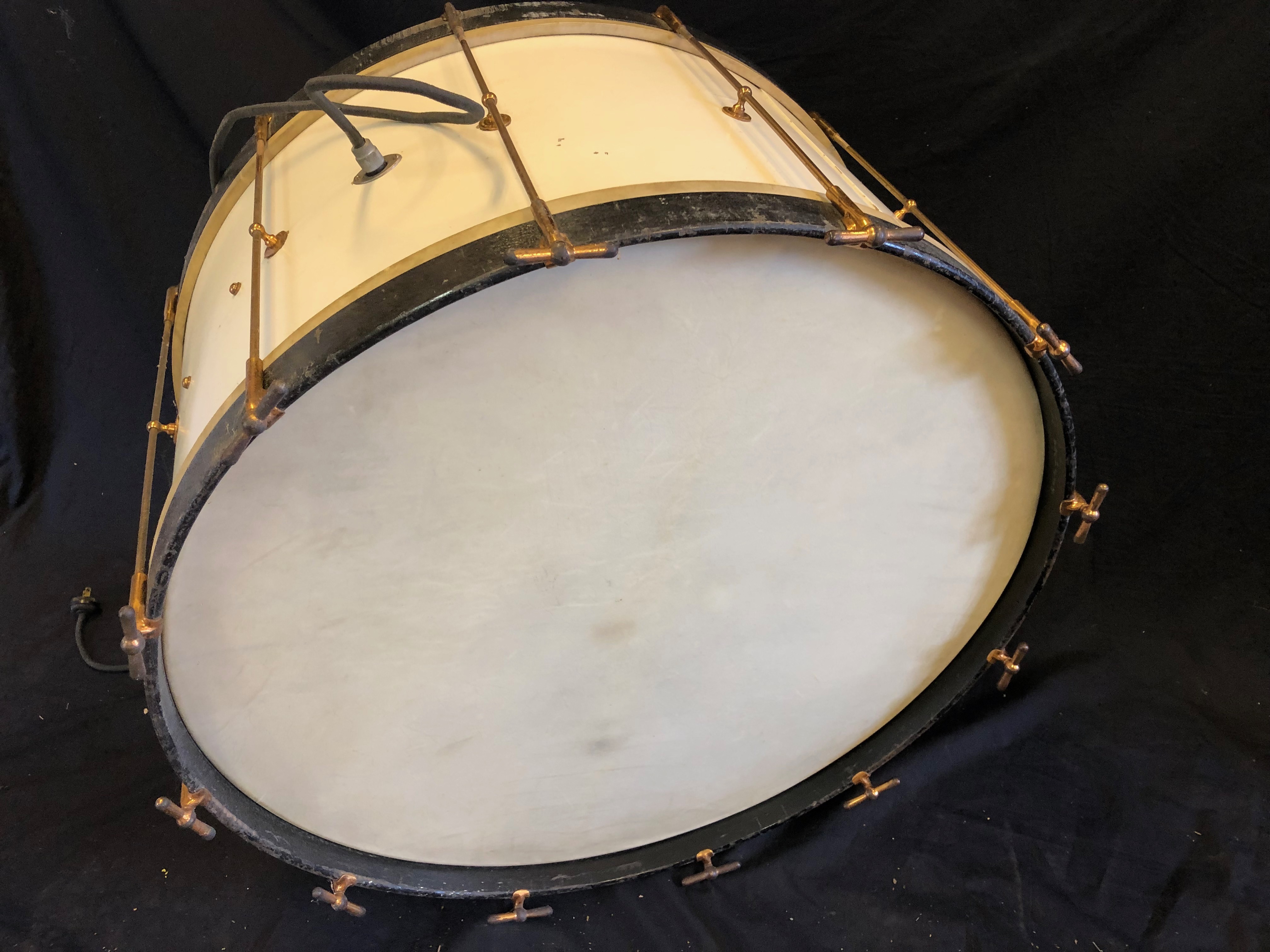 Ludwig and Ludwig 1920s, 28″ Bass Drum, Painted Calf Heads, Copper Hardware, Electric Lights