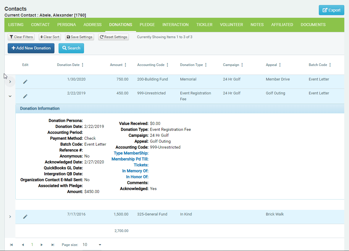 Donations and Payments DonorSnap