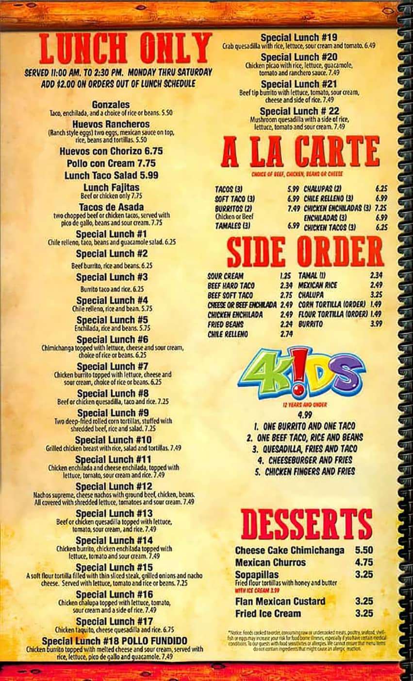 Menu Don Patron Mexican Grill of Hudson