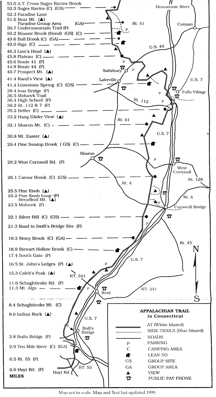 Appalachian Trail Campsites Map NW Connecticut