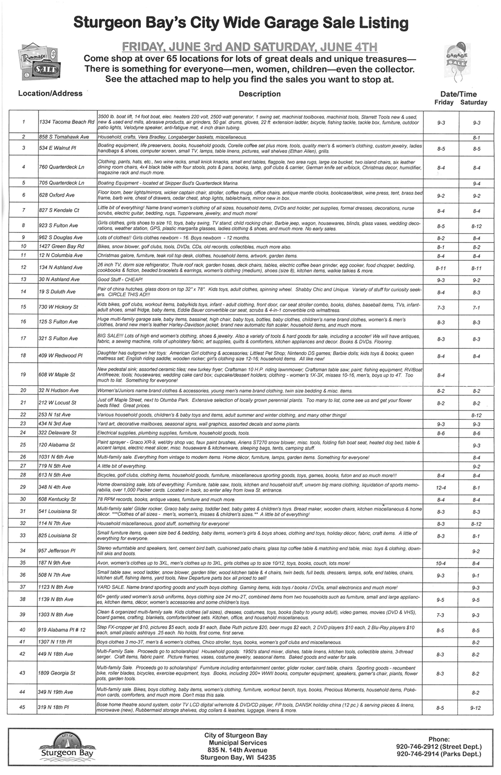 Sturgeon Bay Citywide Garage Sale Map Door County Pulse