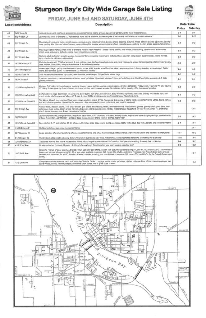 Sturgeon Bay Citywide Garage Sale Map Door County Pulse