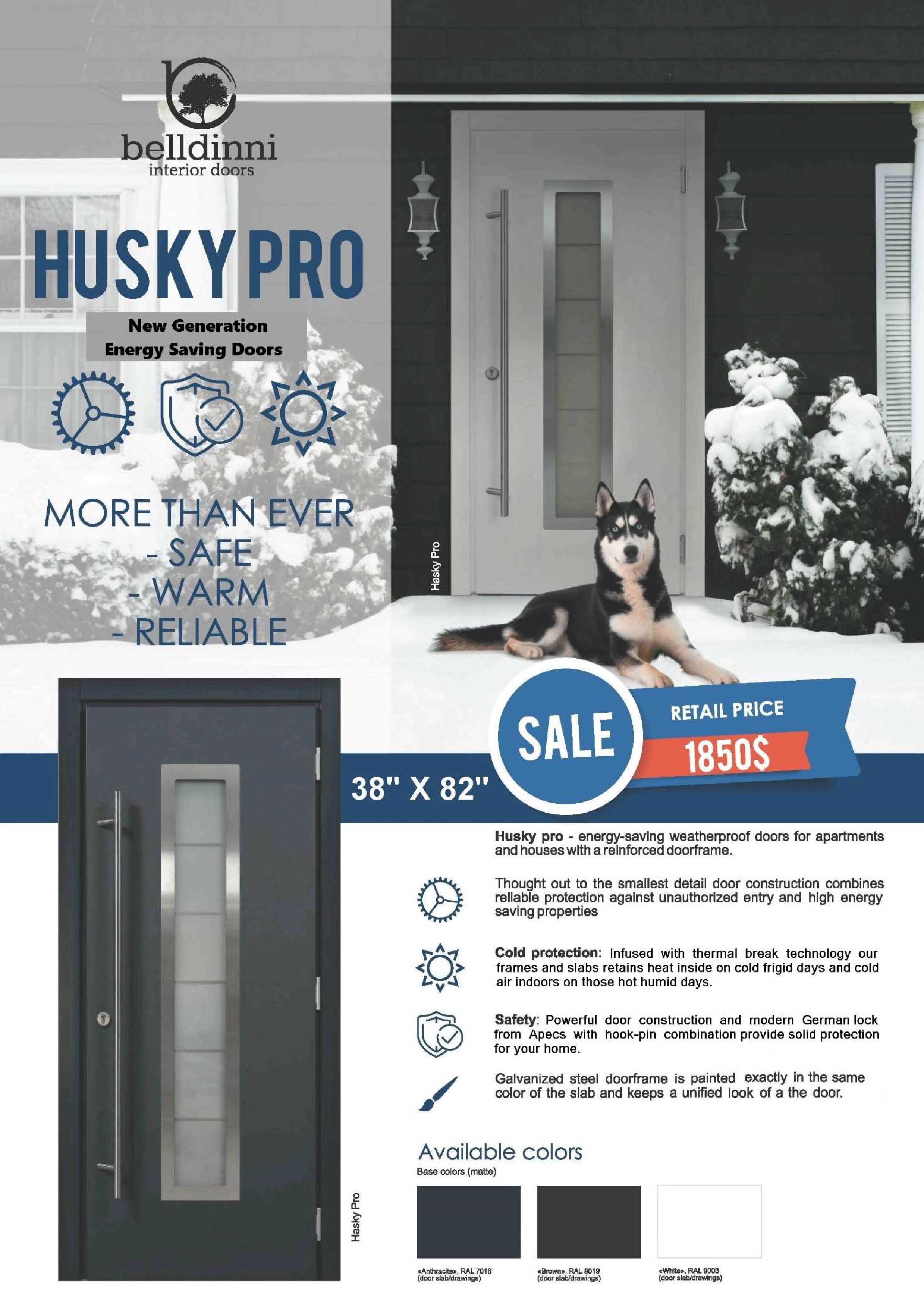 MODERN FRONT STEEL DOOR HUSKY PRO 334 ANTHRACITEWHITE 34 1/4″ X 77 61