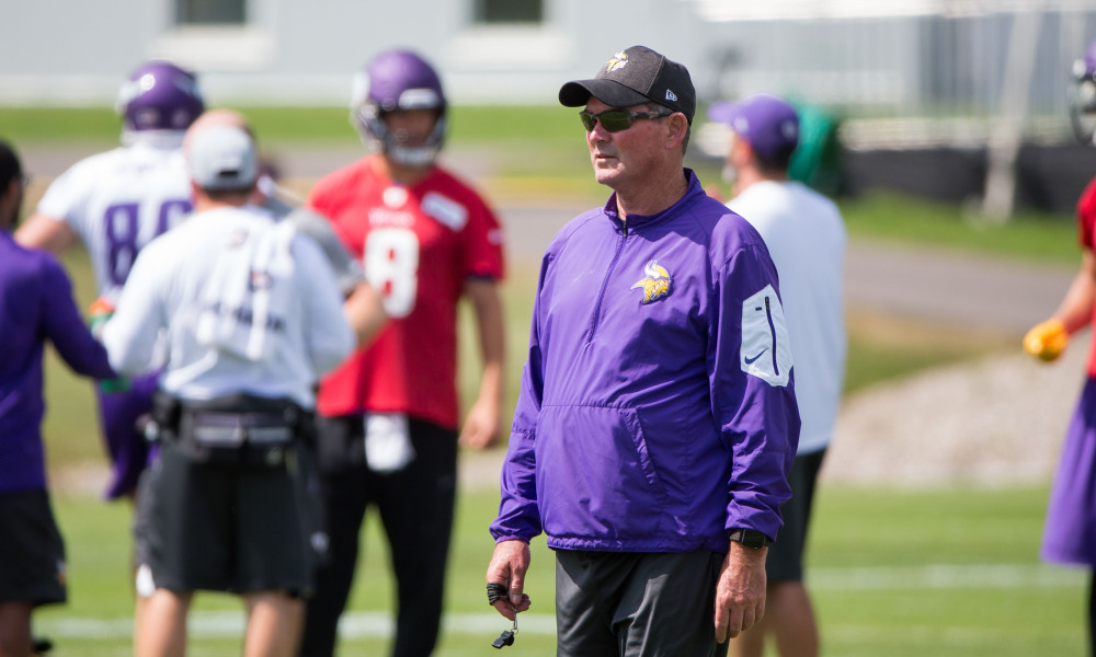 Vikings Season Preview Coach Zimmer reads a tweet. [DOOR FLIES OPEN]