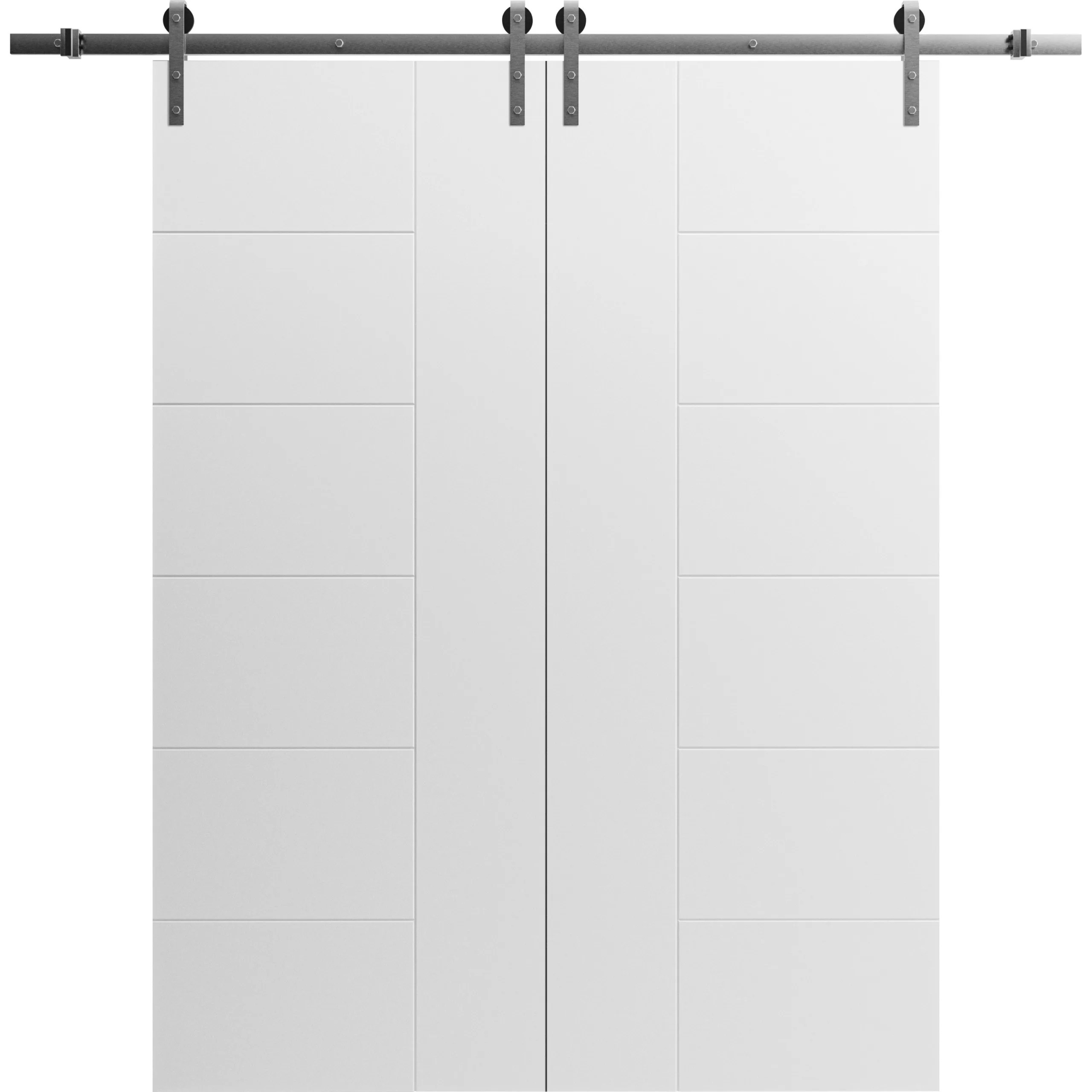 Modern Double Barn Door / Mela 0716 Painted White / 13FT Silver Rail