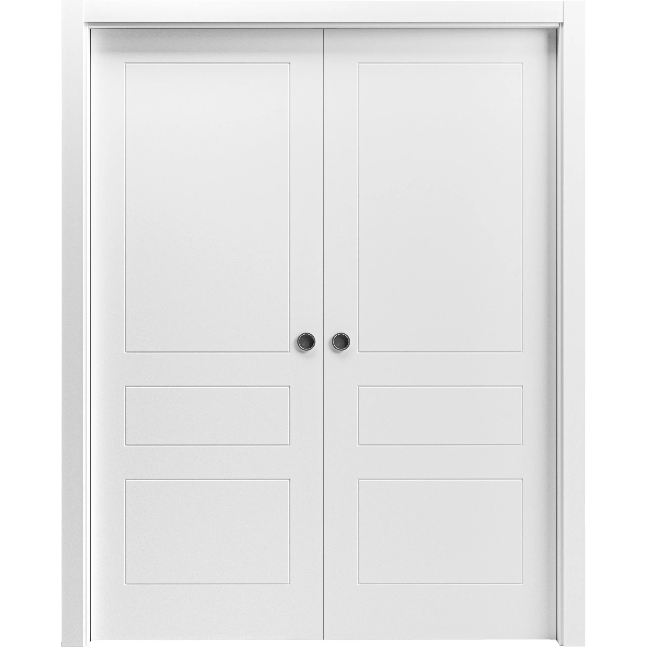 Sliding French Double Pocket Doors / Mela 0733 Painted White / Kit Rail