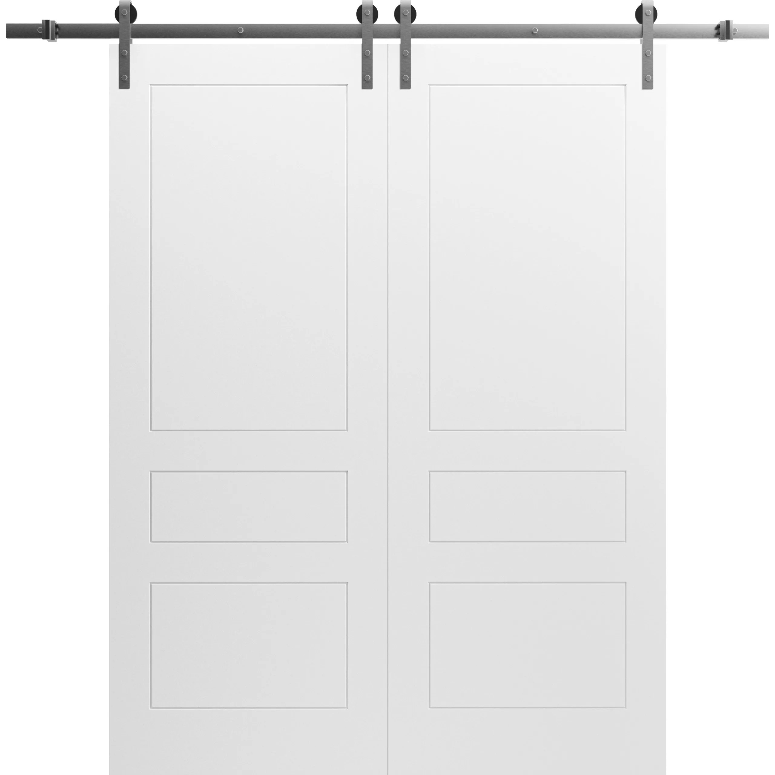 Modern Double Barn Door / Mela 0733 Painted White / 13FT Silver Rail