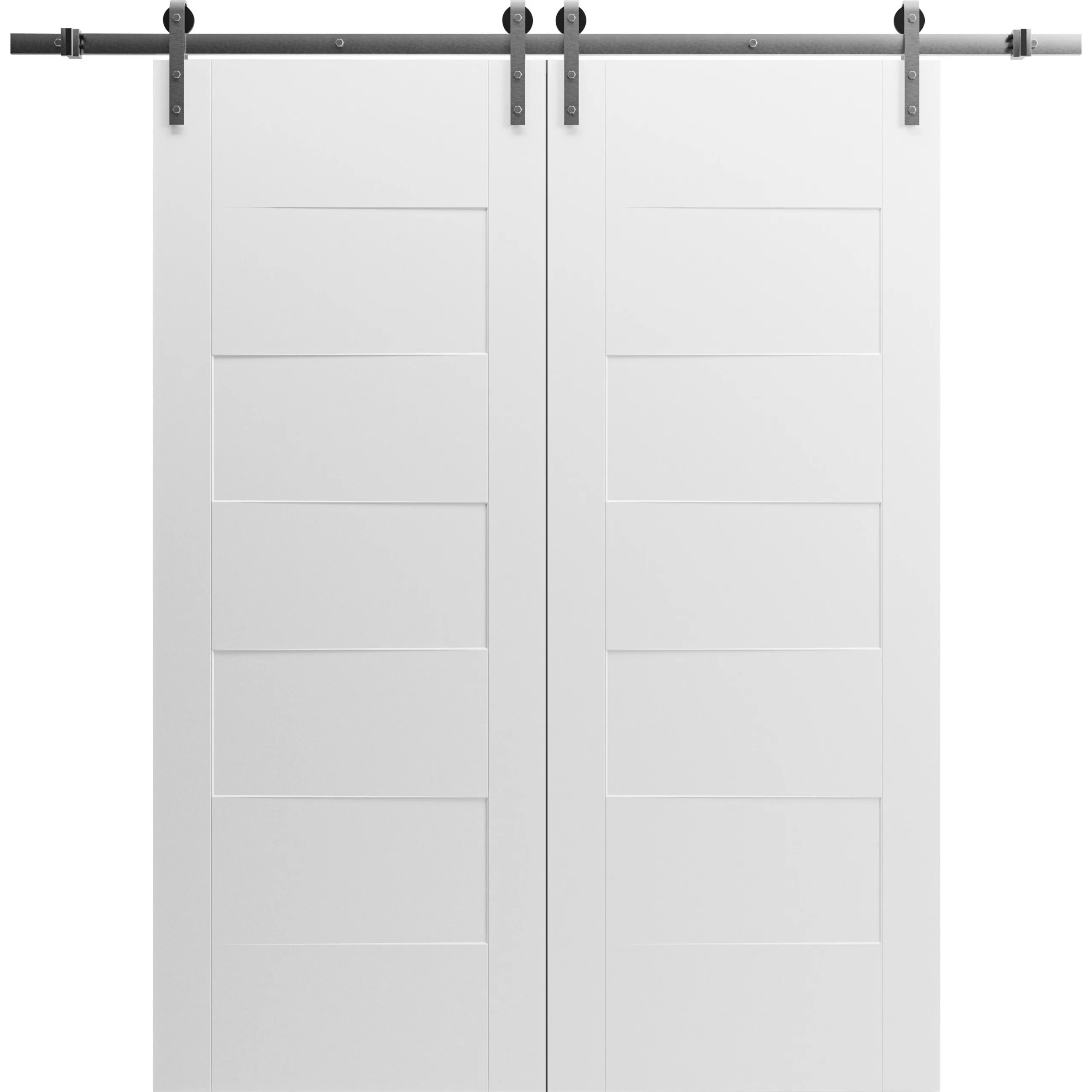 Modern Double Barn Door / Mela 0755 Painted White / 13FT Silver Rail