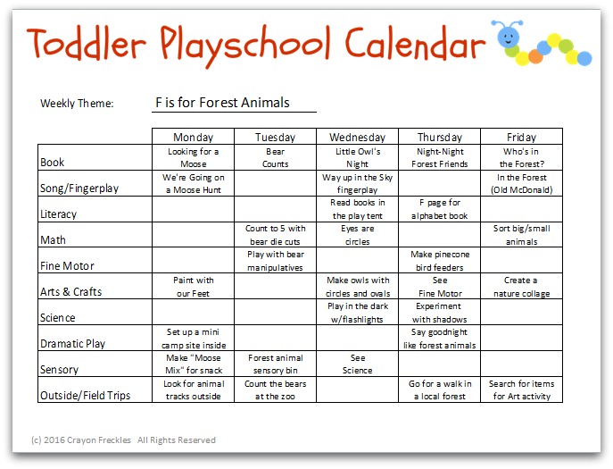 Toddler Playschool F is for Forest Animals lesson plan {free printable