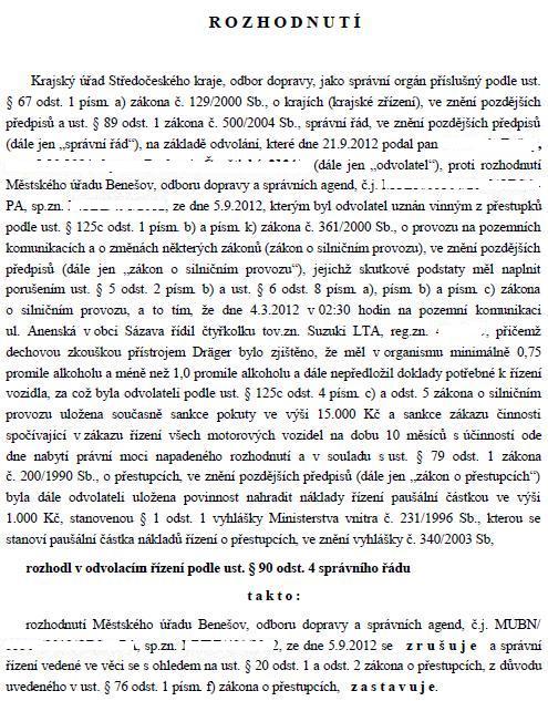 Alkohol Zruseni Rozhodnuti O Prestupku Zastaveni Rizeni Dopravni Pravo