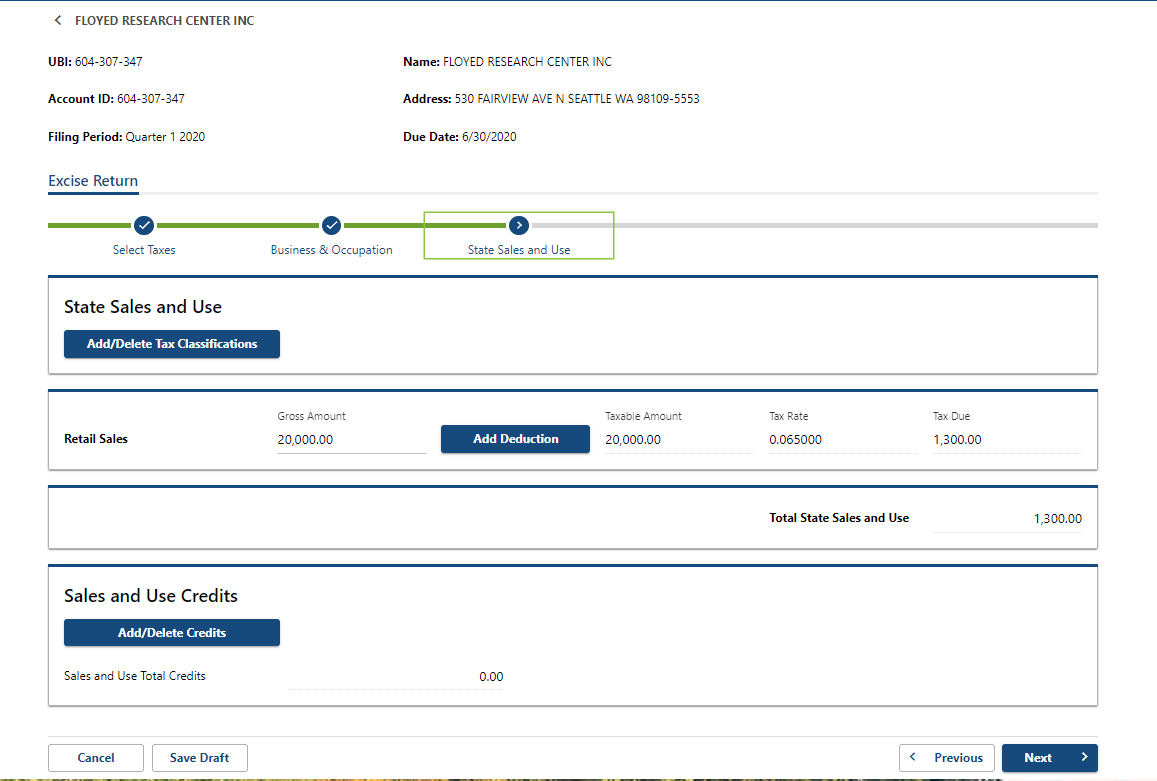 Tax filing example Washington Department of Revenue