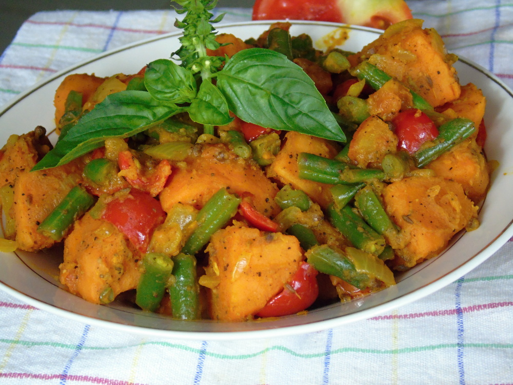 SWEET POTATO AND GREEN BEANS Dorcas' Vegan Kitchen