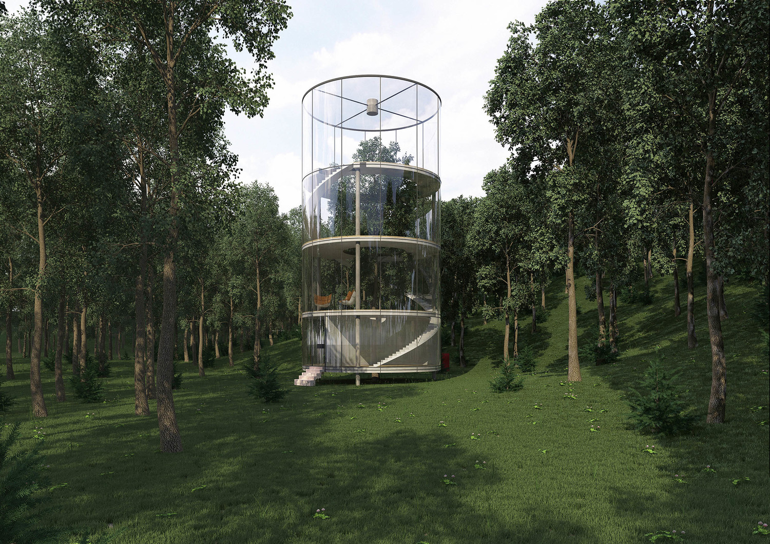 5Story Glass Cylinder House with a Tree Inside Designs & Ideas on Dornob