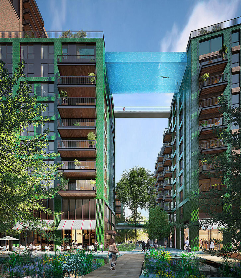 Sky Swimming GlassBottomed Pool Bridges Apartment Buildings