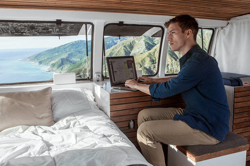 Tiny Mobile Office Cargo Van Converted into Cozy Work Studio Designs