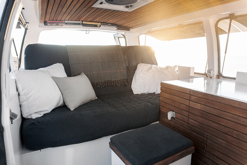 Tiny Mobile Office Cargo Van Converted into Cozy Work Studio Designs