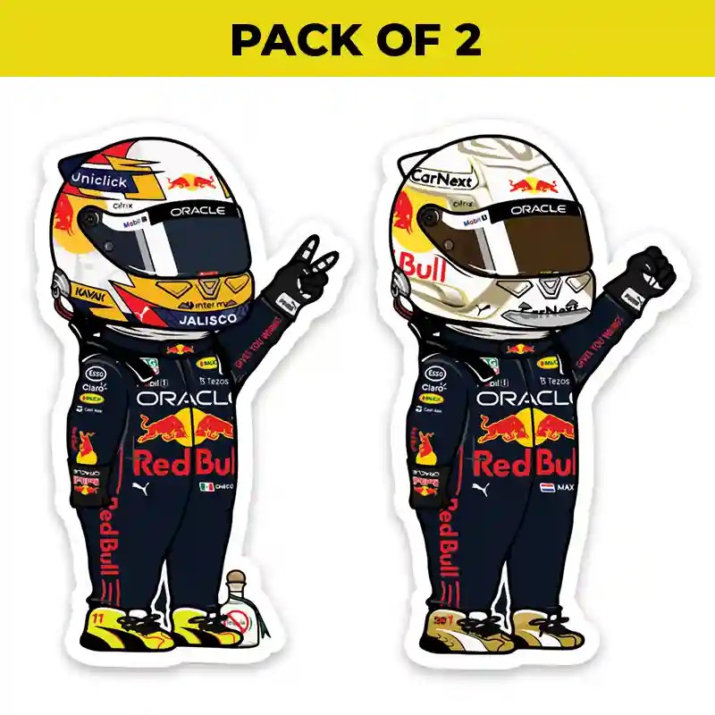 Max Verstappen and Checo Perez Car Pack of 2 Sticker Dot Badges