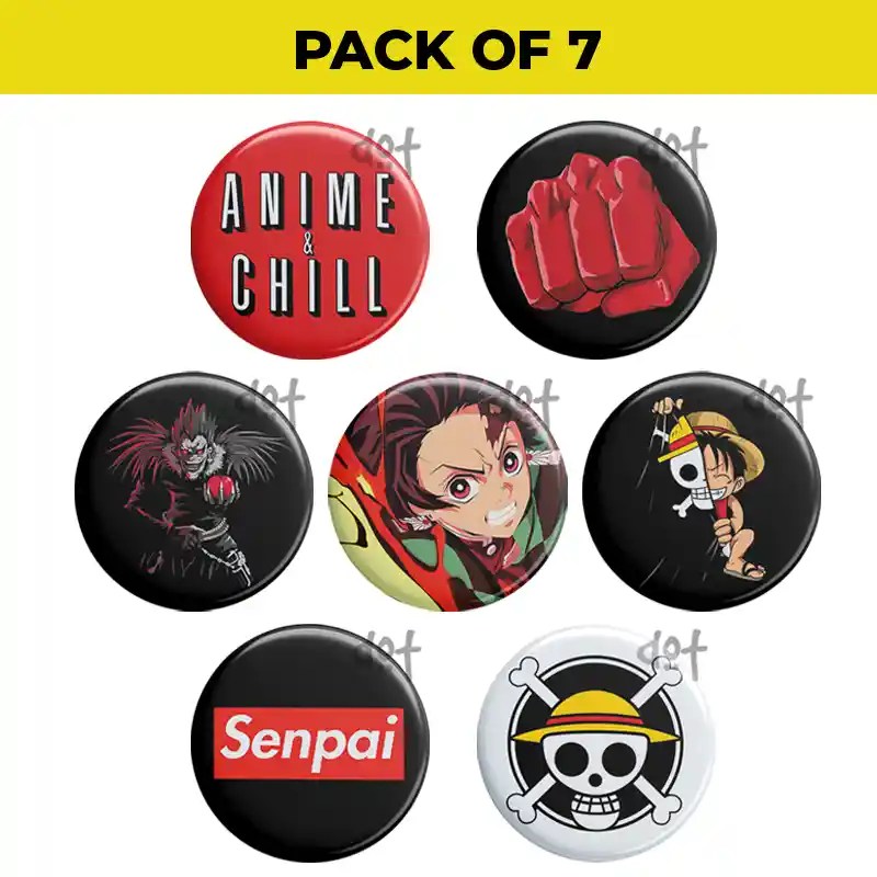 Anime Combo Pack of 7 Button Badge Dot Badges