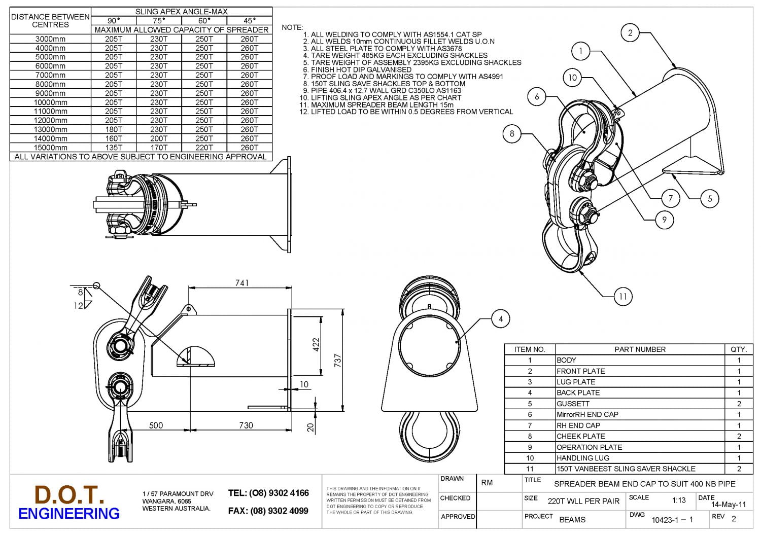 220T WLL/Pair Spreader Beam End Caps » D.O.T. Engineering