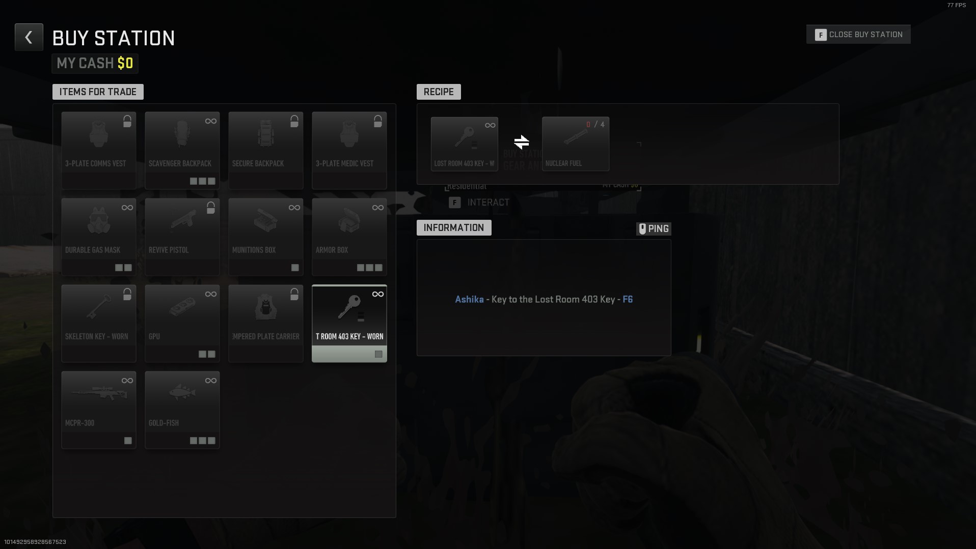 DMZ Ashika Island barter recipes Scavenger backpack, Secured backpack