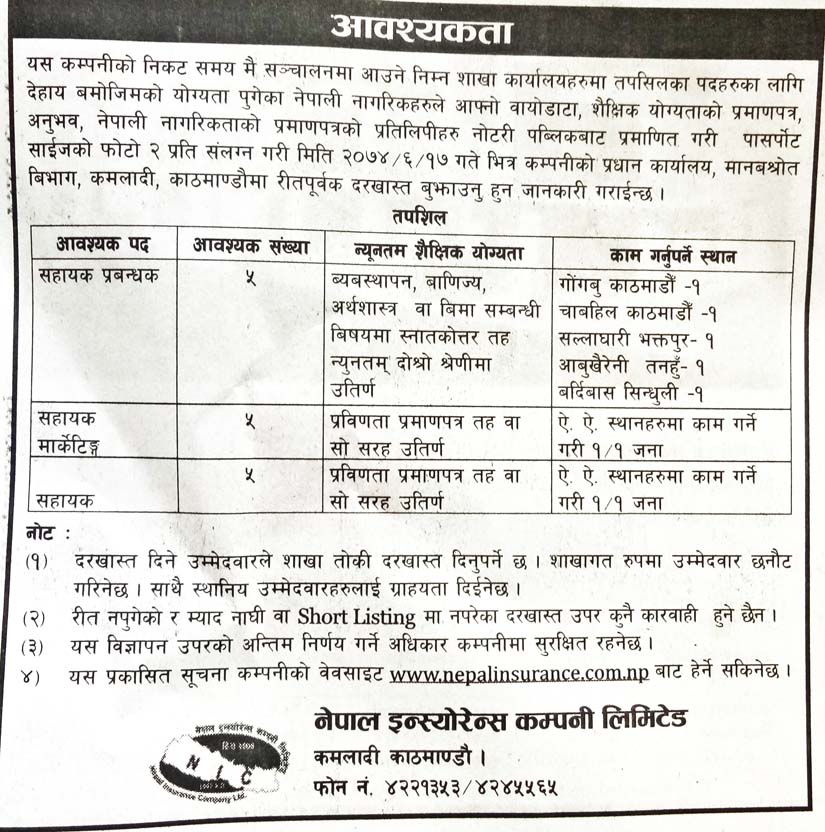 Nepal Insurance Company Vacancy