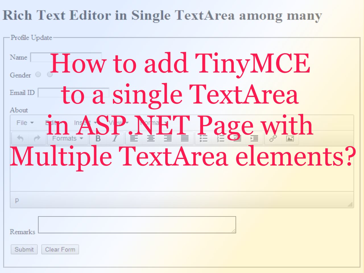 TinyMCE RichTextBox in a Single TextArea among Multiple using