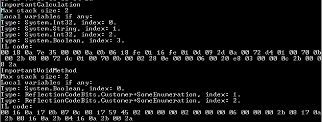 Examining the method body using Reflection in C Exercises in