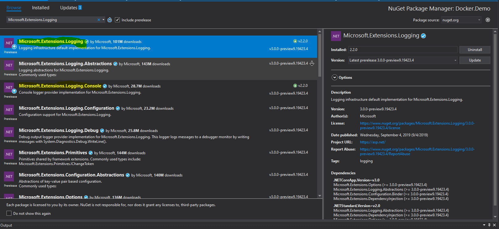 logging nuget packages