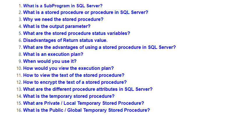 SQL Server Stored Procedure Interview Questions Dot Net Tutorials