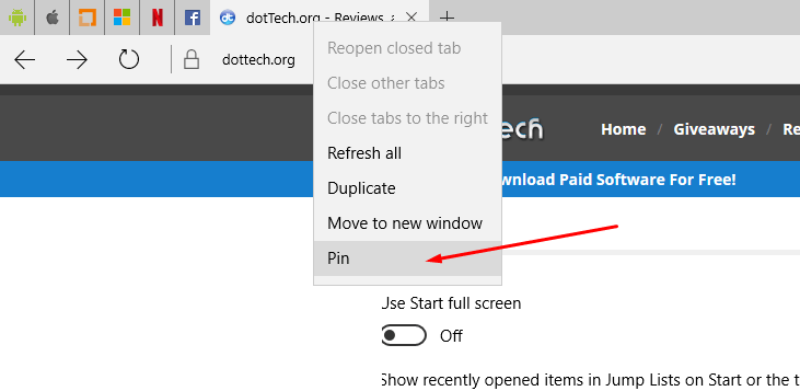 How to pin tabs using Microsoft Edge in Windows 10 [Tip] | dotTech
